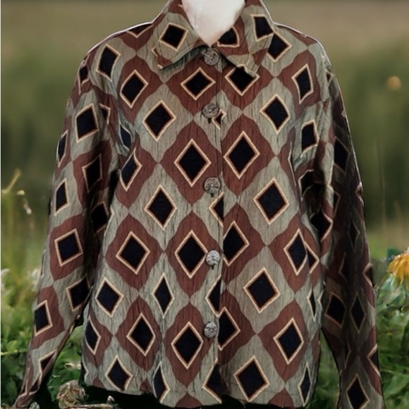 VTG 90s Keren Hart Collection Diamond Print Jacket XL - Picture 1 of 15